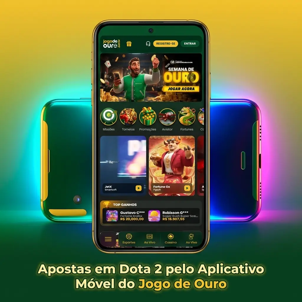 Aplicativo Jogo de Ouro para apostas em Dota 2 no celular com interface ágil e notificações ao vivo