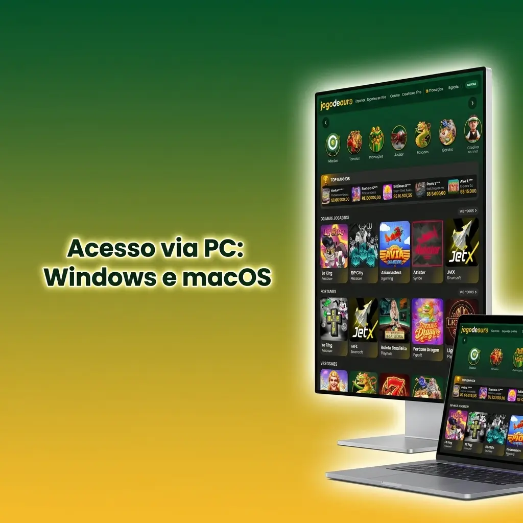 Acesso ao Jogo de Ouro pelo navegador em computadores Windows e macOS sem necessidade de instalação
